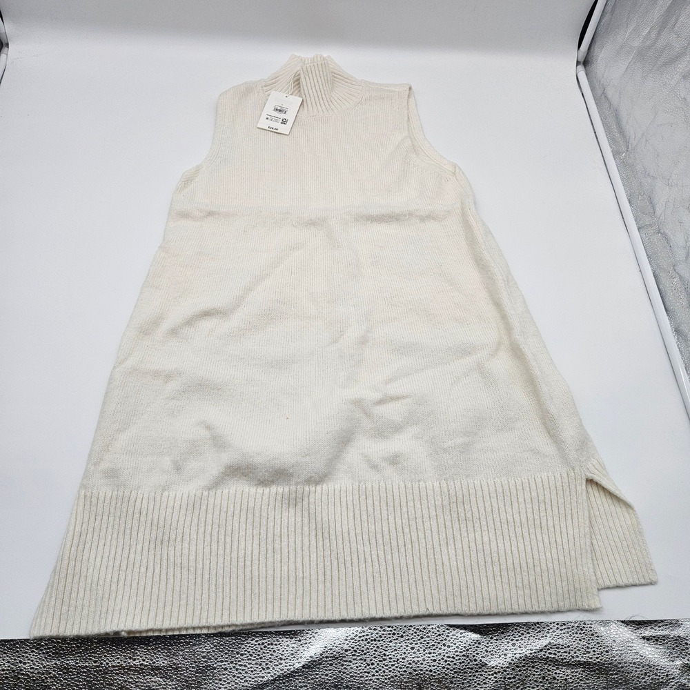 Free‎ Assembly Women L Cream Knit Sleeveless Turtleneck Mini Dress